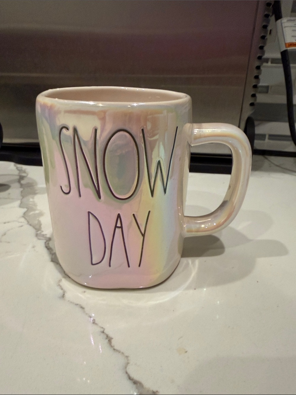 Rae Dunn Iridescent Snow Day Mug - Pink, Cream, Green Sheen
